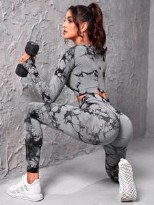 Conjunto Deportivo de Yoga de Alta Elasticidad, 80% Poliamida, Sin Costuras, Acanalado, para Mujer, 2 Piezas, Shorts, Ropa Deportiva, Fitness - Product Image 1
