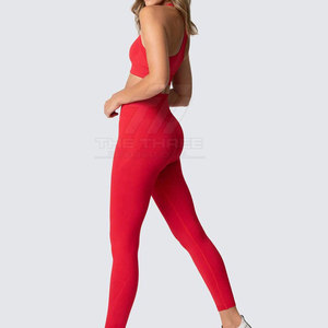 Ensemble de yoga imprimé uni avec taille haute élastique, 2 pièces, respirant, séchage rapide, extensible, tenue de sport tendance pour le yoga, la gym et l'entraînement - Product Image 6