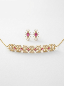 Women's 14K Solid Gold Jewelry Set <b>Pink</b> Tourmaline Diamond Floral <b>Necklace</b> Earrings Wedding Party Romantic Style for Certified - Product Image 5