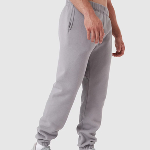 Pantalon de survêtement gris en molleton pour homme, taille élastique, décontracté, avec poches latérales, poids moyen, pour l'automne - Product Image 3