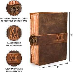 Diario de Tapa Dura de Cuero Vintage con Encuadernación Cosida a Mano y Cierre Metálico, 200-400 Páginas, Listo para Regalo - Product Image 5