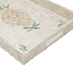 Plateau rectangulaire en nacre tropicale, motif ananas, mosaïque de coquillages, avec poignées découpées, pour la décoration de la maison - Product Image 2