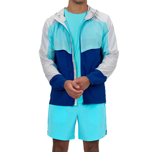 Ensemble veste coupe-vent brodée unie pour homme et short, col rabattu, séchage rapide, polyester/nylon, tenue décontractée d'été - Product Image 1