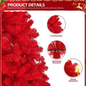 7 FT Unlit Hinged <b>Christmas</b> Pine <b>Tree</b> with 1100 Branch Tips and Sturdy Metal Stand Red Artificial <b>Christmas</b> <b>Tree</b> - Product Image 4