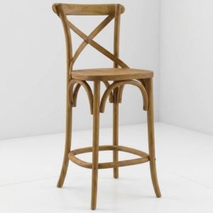 Bar <b>Chairs</b> X Back Farmhouse Solid Teak Wood Cross Back High Stool Seat For Restaurant Cafe Pub Counter <b>Kitchen</b> <b>Island</b> Sourcing - Product Image 2