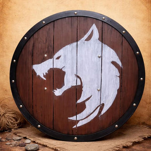 Grand bouclier rond en bois de style viking, artisanat d'inspiration nordique pour décoration, accessoires de costume et collection - Product Image 1
