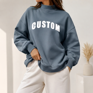 Women's Purple Turtleneck Oversized Sweatshirt Custom Letter Print 100% Cotton Mock neck Sweatshirt Oversized Cotton <b>Blend</b> - Product Image 2