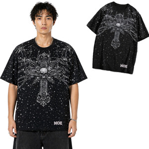 Chemises pour hommes Y2K, nouvelle mode, personnalisées avec strass, impression intégrale, impression sur toute la surface, coton lourd 100%, t-shirts graphiques. - Product Image 1