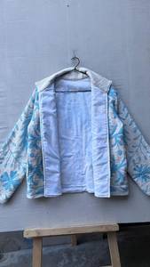 เสื้อคลุมคาร์ดิแกนผ้าลินินผสมฝ้ายปักลายดอกไม้สีน้ำเงินทรงหลวมแขนยาวสไตล์ลำลองสำหรับฤดูใบไม้ผลิ  งานปักแบบซูซานี - Product Image 1
