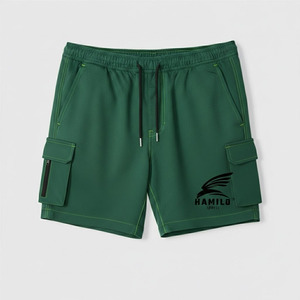 HAMILO Men's Green <b>Cargo</b> Shorts Quick Dry Drawstring Waist Front Logo Pocket Design Casual Sporty Style - Product Image 1