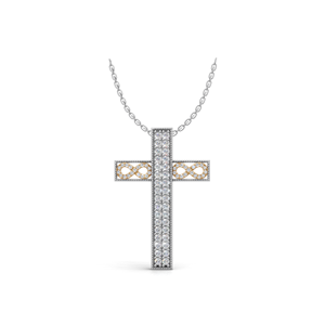 Collier pendentif croix religieuse en or 18 carats avec diamant de laboratoire et design infini, bijoux fins bicolores pour femme - Product Image 1