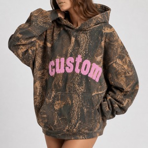 Custom Women's Plus Size Vintage Camo Print Hoodie Cotton Chenille <b>Towel</b> Embroidered Custom Logo Streetwear Pullover Sweatshirt - Product Image 2