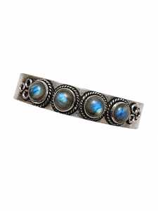 Jewelry Town JT-044 Natural Labradorite Oval Wide <b>Cuff</b> Bangle Gold/<b>Silver</b> Plated Brass Bezel Set Classic Western Style Unisex - Product Image 1