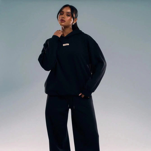 Ensemble de survêtement pour femme en coton et polyester, sweat à capuche zippé et pantalon de jogging, respirant, extensible, vêtements de sport et de fitness - Product Image 1