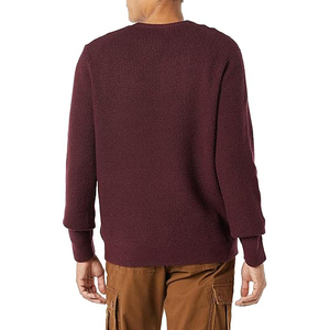 LEAFITS Pull en maille torsadée anti-boulochage en viscose/coton pour homme, col rond, manches longues, couleur unie, chaud, avec logo frontal - Product Image 2