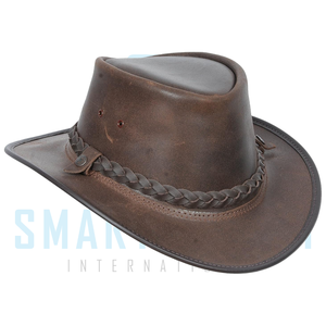 Premium Leather Cowboy <b>Hat</b> with Braided <b>Band</b> Adjustable Chin Cord for Horse Riding Western Equestrian Outdoor Wear - Product Image 3