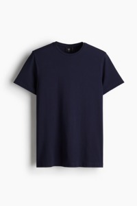 T-shirt à manches courtes pour homme, bleu marine, col rond, coupe classique, tissu jersey à séchage rapide, style décontracté - Product Image 6