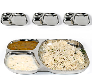 Assiette à dîner économique en acier inoxydable avec compartiments |   Thali en métal robuste pour usage domestique et commercial |   Approvisionnement en gros directement de l'usine - Product Image 2