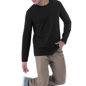 Camiseta de Manga Larga para Hombre, Cuello Redondo, Color Negro, Corte Regular, Tejido de Algodón, Informal, para Otoño - Product Image 2