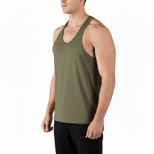 Racerback Fitness Tank Top <b>For</b> <b>Men</b> In Quick Dry Breathable Cotton Fabric With Open Shoulder Design Gym Training <b>Singlet</b> - Product Image 3