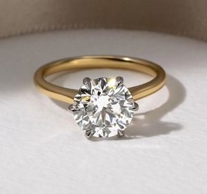 3 CT Round Solitaire Lab Grown Diamond Ring 14K Two Tone Gold Petal Setting 6 Claw Prongs 2 MM Cathedral Band Luxury Ring - Product Image 1
