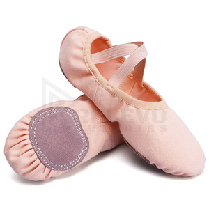 Chaussons de ballet en cuir de haute qualité à semelle fendue, souples, extensibles, respirants, antidérapants, avec sangles élastiques croisées, en toile - Product Image 2
