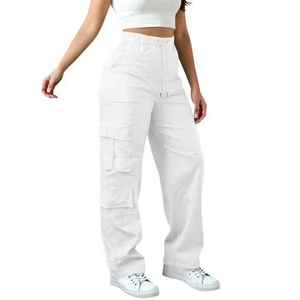Wholesale Women Street Fashion Multi Pocket <b>Cargo</b> Pants High Waist Straight Leg Loose Fit Slimming Casual Trousers for Women - Product Image 3