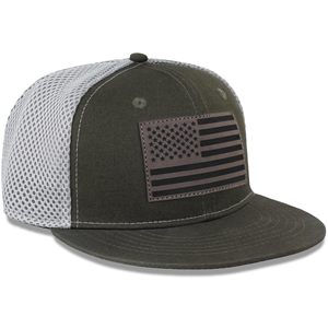 Casquette Trucker Unisexe 6 Panneaux Vert Olive avec Dos en Maille et Applique Drapeau Américain sur le Devant, Ajustement Réglable, Chapeau Décontracté pour Adulte - Product Image 2