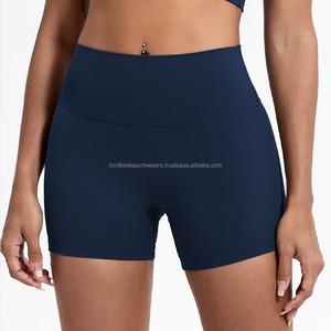 High Waist Seamless Plaid Yoga Shorts for Women Elastic Waist Breathable High Quality Workout Pants <b>Blue</b> Spandex/Nylon <b>Material</b> - Product Image 6