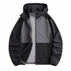 Unisex Hooded Color Block Windproof Jacket Full Zip Loose Fit Polyester Lightweight Casual Outdoor <b>Coat</b> for Spring Autumn - Product Image 4