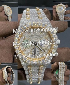 Iced Out VVS Two Tone Yellow Gold Moissanite Diamond Chronograph <b>Watch</b> <b>Case</b> Dial Stainless Steel Glass 10 Bar Water Resistant - Product Image 4