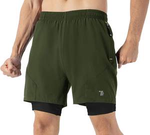 High Quality Custom Sporty Unisex Gym Shorts Double <b>Layer</b> Breathable Quick Dry Stretch Summer Sports Training Pattern Elastic - Product Image 4