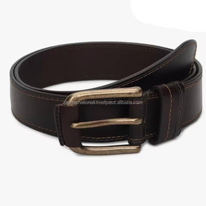 Ceinture décontractée pour homme en cuir véritable brun foncé, double couture haute résistance, avec boucle élégante en laiton à simple ardillon. - Product Image 5