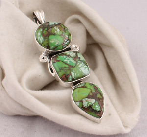 Pendentif en cuivre vert naturel, argent sterling 925, émeraude verte, bijoux en argent faits à la main, vente en gros, vintage, anniversaire - Product Image 3
