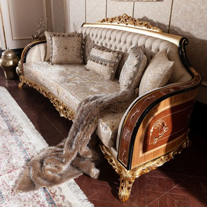 Ensemble de canapés sectionnels de luxe classiques en teck, mobilier de salon de style royal européen, sculpté à la main, rembourré en éponge, pour appartement et villa - Product Image 6