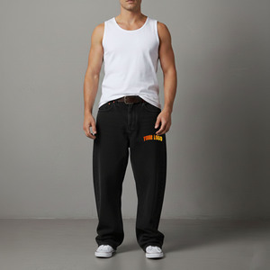 OEM Wholesale Loose Wide Leg Streetwear Hip Hop Embroidery Men's Straight <b>Stretch</b> Plus Size <b>Denim</b> Jeans Stonewashed man pant - Product Image 1