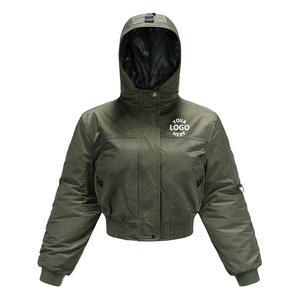 Chaqueta corta acolchada tipo bomber con capucha para mujer, gruesa, resistente al viento, para invierno, con capucha desmontable - Product Image 5