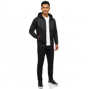 Men's Black Hooded <b>Zipper</b> <b>Sweatshirt</b> Raglan Sleeve Solid Color Casual Autumn Wear Breathable Knitted Polyester Regular Fit - Product Image 2