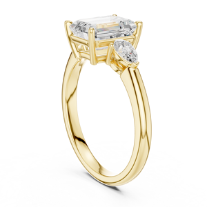 Anillo de Compromiso Vinson Project con Tres Piedras de Moissanita Creada en Laboratorio, Corte Esmeralda, Alta Claridad, Chapado en Oro de 18K, Estilo Art Deco Exquisito - Product Image 3