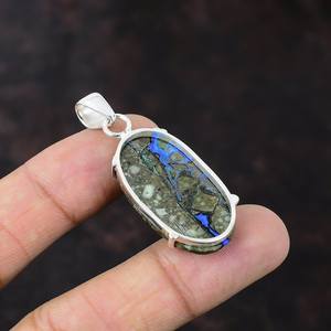 Pendentif bohème artisanal en azurite et malachite, argent sterling 925, pierre précieuse naturelle bleu-vert, bijoux pour femmes - Product Image 2