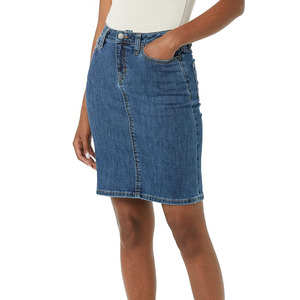 Women's Mid Waist Mini Denim Skirts Wholesale Cotton Pleated Double Belted Breathable Skirts - Product Image 1