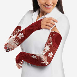 Manguitos de compresión unisex de manga larga con protección solar UPF50+ de seda helada, estampado de camuflaje rojo sólido por sublimación. - Product Image 5
