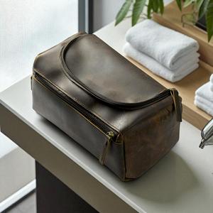 Genuine Leather Toiletry Bag <b>Mens</b> Dopp Kit Travel Wash Bag Shaving Kit <b>Pouch</b> Waterproof Interior Custom Logo TYG-0208 - Product Image 4
