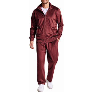 Men's Maroon Tracksuit Set Full <b>Zip</b> Jacket Pants Solid Color Casual Wear Polyester Material Autumn Season Regular Fit - Product Image 2