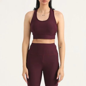 Ensemble de sport 2 pièces pour femmes, soutien-gorge et legging de sport violets unis grande taille avec ceinture, idéal pour la gym et le yoga, vente en gros - Product Image 2