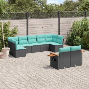 9 Piece Black Poly <b>Rattan</b> Patio <b>Sofa</b> Set with Cushions Garden <b>Sofas</b> - Product Image 1