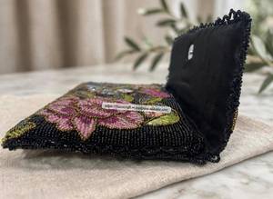 Pochette de soirée rectangulaire légère faite à la main avec perles florales, sac de mariage avec chaîne détachable et broderie - Product Image 6