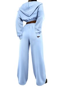 Women's Winter Custom 2-Piece Set Solid Color Fleece <b>Crop</b> Top Hoodie <b>Zip</b>-<b>up</b> Long Sleeve Printing Logo Sweatshirts - Product Image 4