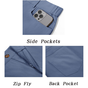 Pantalon de golf bleu clair pour homme, couleur unie, respirant, en coton tissé, décontracté, fermeture boutonnée - Product Image 2