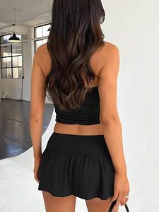 Ensemble décontracté pour femme : crop top bandeau uni et short au-dessus du genou, sans manches, sans col, en tissu tricoté respirant, idéal pour l'été - Product Image 2